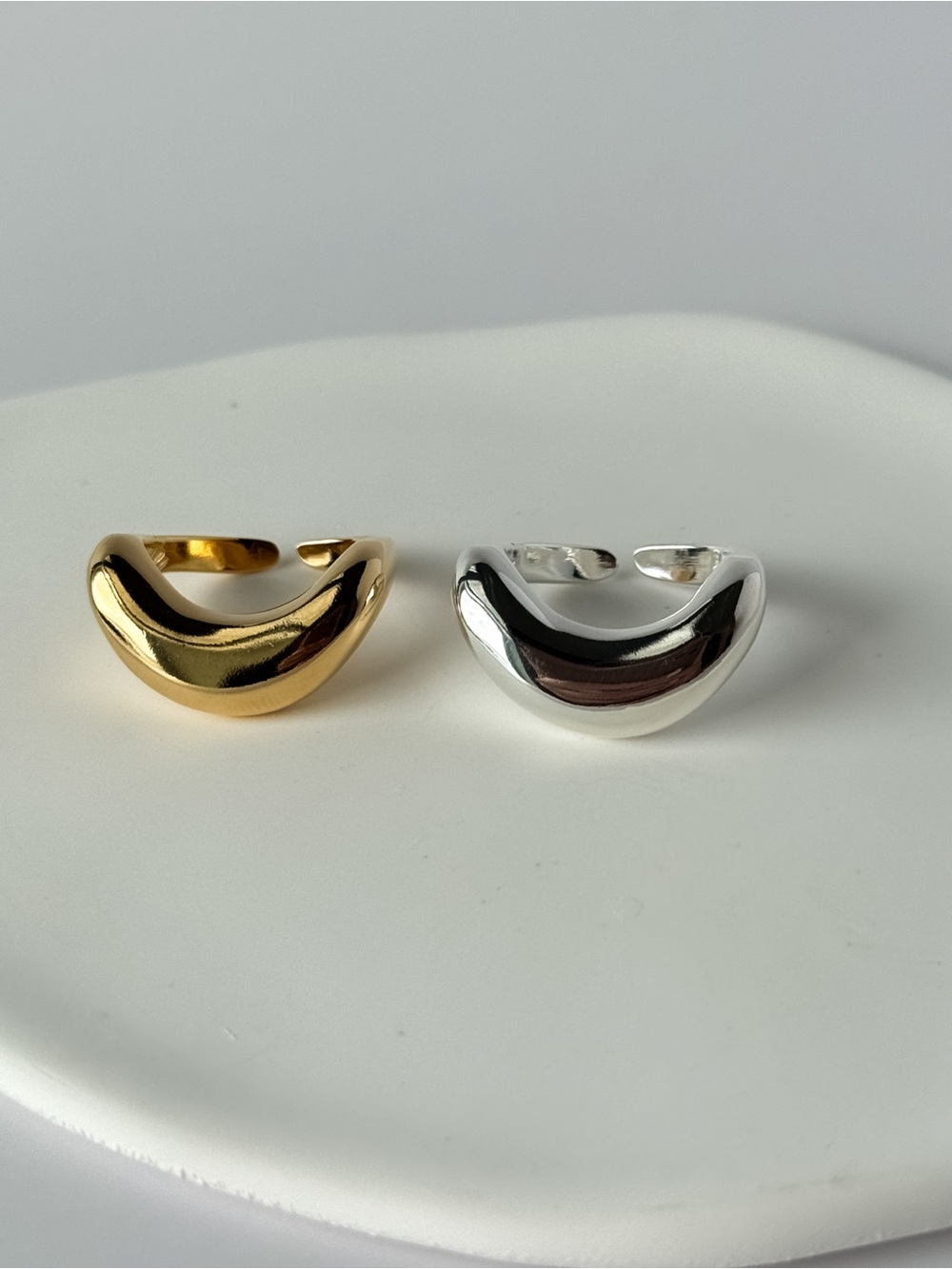 18k Gold or Silver Plated Curved Dome Open Ring - Adjustable - Women Jewelry